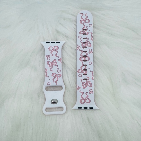 Pink Bow Design Apple Watch Bands in white pink 42mm 44mm 45mm 49mm - Picture 4 of 5